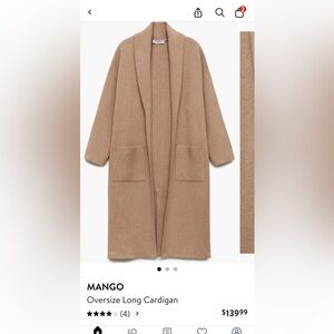 Mango Oversized Long Cardigan Coat size XS